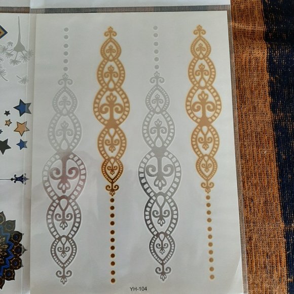 3 sheets Golden Silver Temporary Tattoo - Picture 3 of 15